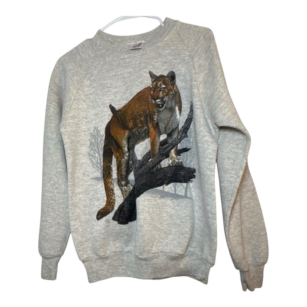 Vintage 90s Mountain Lion Gray Sweatshirt Size Medium Unisex Retro Streetwear